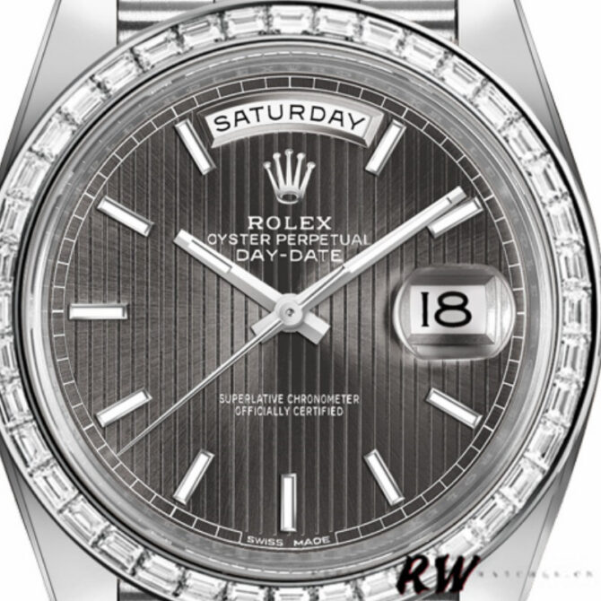 Replica Rolex Day-Date 228396TBR Dark Rhodium Grey Dial Diamond Bezel 40mm Mens Watch