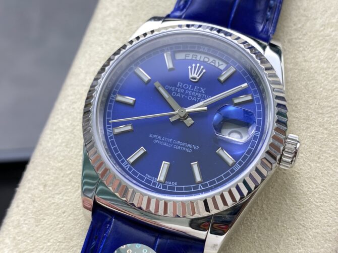 Replica Rolex Day Date 36mm White Gold Fluted Bezel 118139 0004 Blue Index