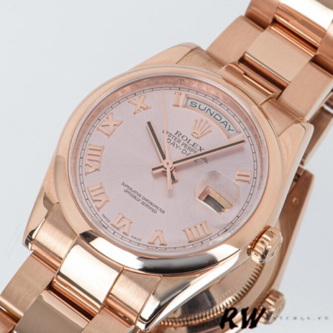 Replica Rolex Day-Date 118205 Rose Gold Pink dial 36mm Unisex Watch