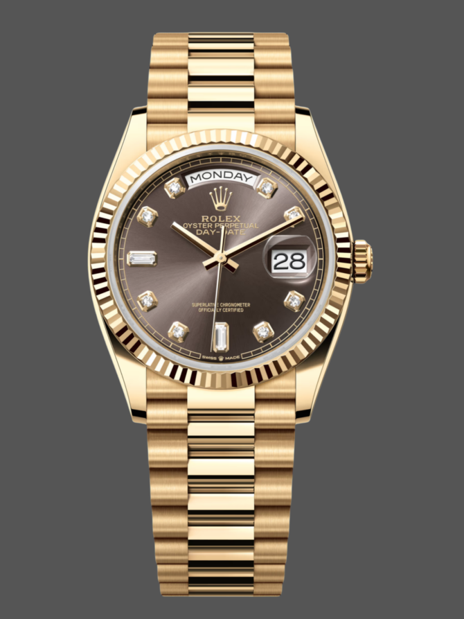 Replica Rolex Day-Date 128238 Fluted Bezel Green Diamond Dial 36MM Unisex Watch