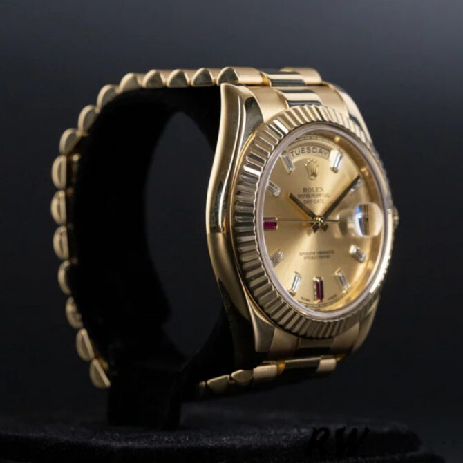 Replica Rolex Day-Date 218238 Champagne Ruby Dial Yellow Gold 41MM Mens Watch