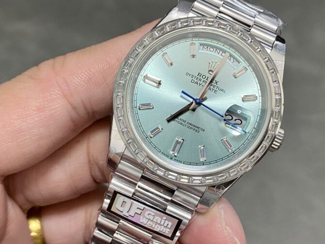 Replica Rolex Day-Date 228396TBR Ice Blue Diamond Dial Diamond Bezel 40mm Mens Watch