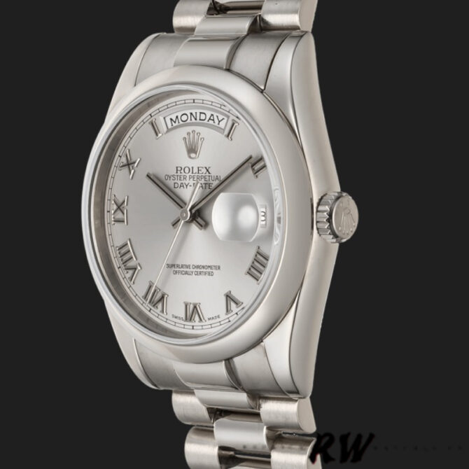 Replica Rolex Day-Date 118209 White Gold Silver Dial Automatic 36mm Unisex Watch