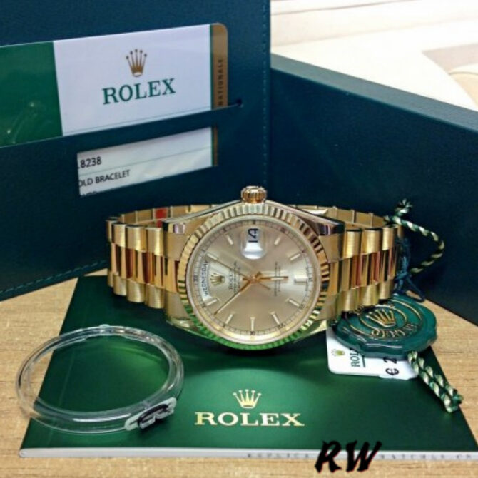 Replica Rolex Day-Date 118209 White Gold Copper Brown Dial 36mm Unisex Watch