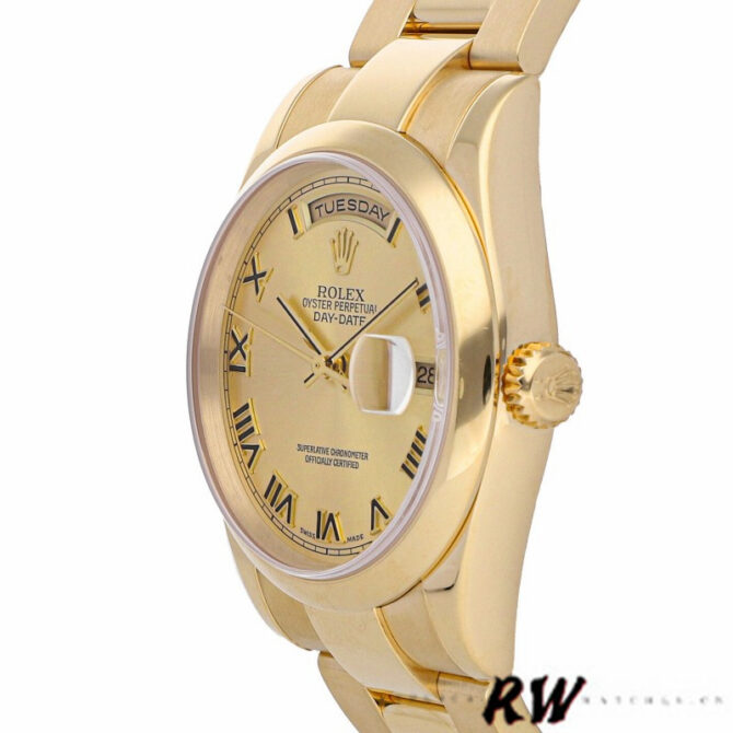 Replica Rolex Day-Date 118208 Yellow Gold Champagne Dial 36mm Unisex Watch
