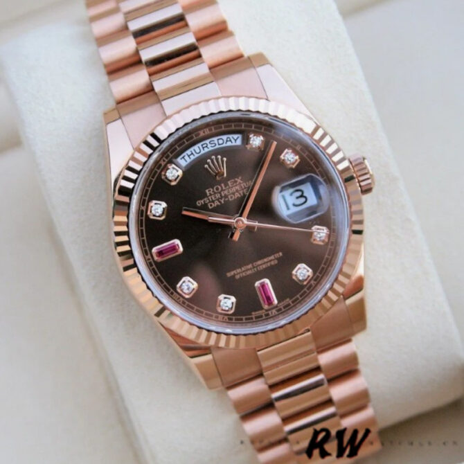 Replica Rolex Day-Date 118235 Rose Gold Chocolate Brown Dial 36mm Unisex Watch