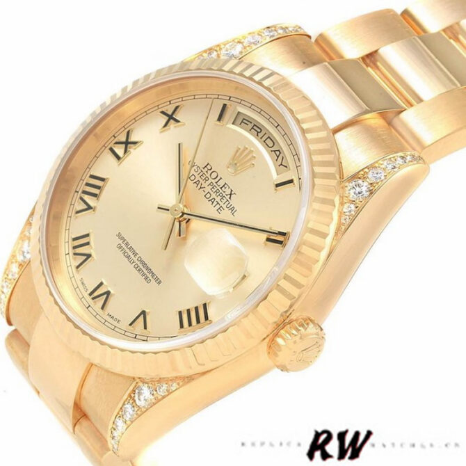 Replica Rolex Day-Date 118338 Yellow gold Champagne Dial Roman Numerals 36mm Unisex Watch
