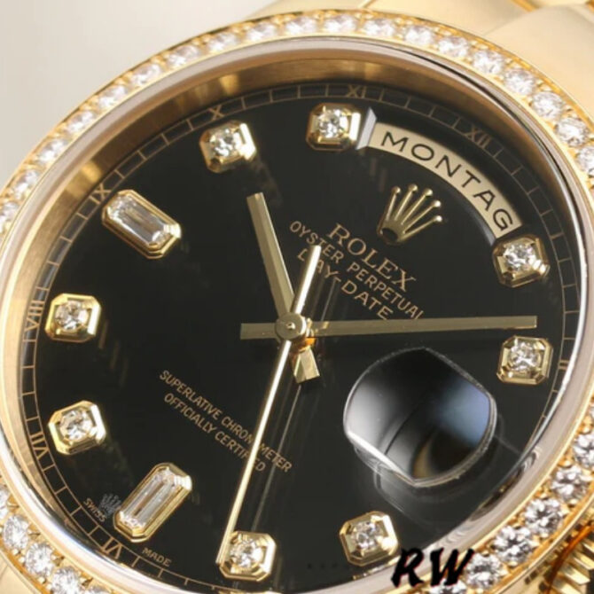 Replica Rolex Day Date 118348 Yellow Gold Black Diamond Dial 36mm Unisex Watch