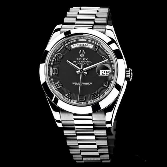 Replica Rolex Day-Date 218206 Concentric Black Dial Platinum 41MM Mens Watch