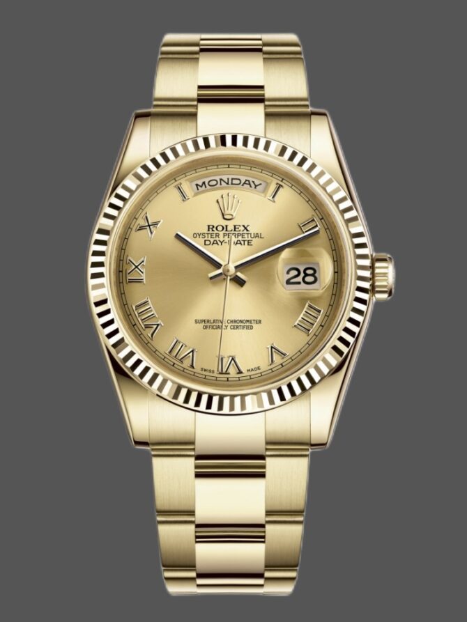 Replica Rolex Day-Date 118238 Champagne Dial Yellow gold 36mm Unisex Watch
