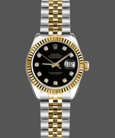 Rolex Datejust 179173 Black Diamond Dial Fluted Bezel 26MM Lady Replica Watch