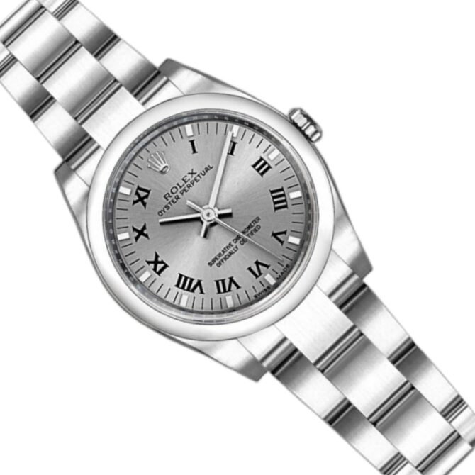 Rolex Oyster Perpetual 176200 Rhodium Grey Roman Numeral Dial 26mm Lady Replica Watch