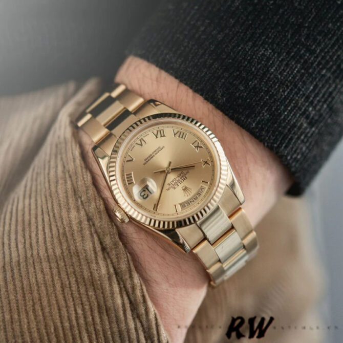 Replica Rolex Day-Date 118238 Champagne Dial Yellow gold 36mm Unisex Watch