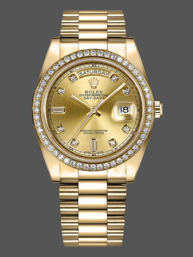 Replica Rolex Day-Date 218348 Champagne Diamonds Dial 41MM Mens Watch