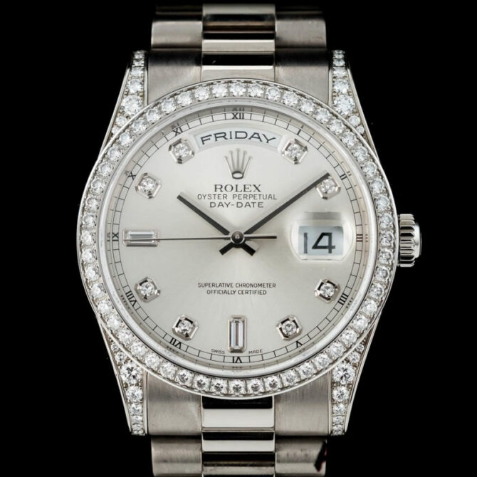 Replica Rolex Day-Date 118338 Champagne Roman Dial Diamond Bezel 36MM Unisex Watch