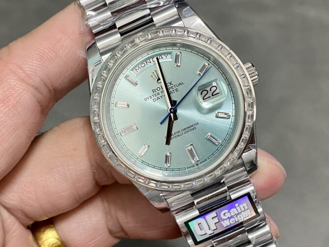 Replica Rolex Day-Date 228396TBR Ice Blue Diamond Dial Diamond Bezel 40mm Mens Watch