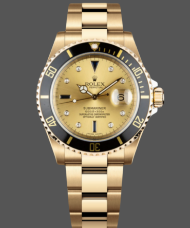 Rolex Submariner 40 18k Champagne Diamond Dial Black Bezel 16613T Gold Watch