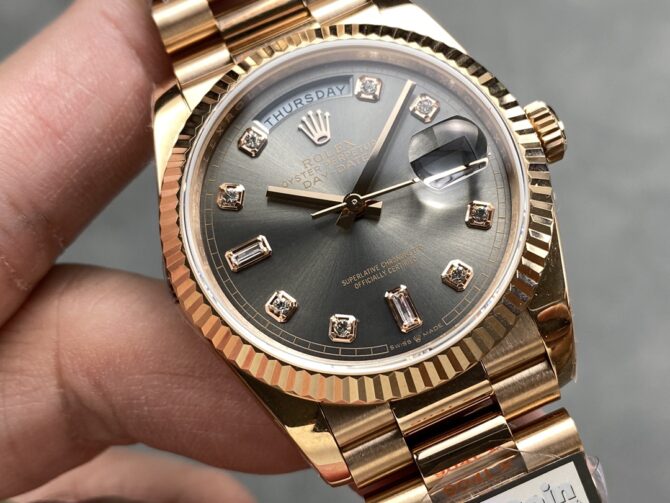 Replica Rolex Day Date Rose Gold Slate Diamond Dial President Bracelet M128235 0050