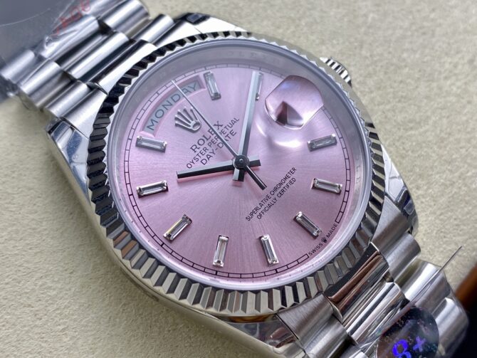 Replica Rolex Day Date 36mm Pink Diamond-Set Dial Fluted Bezel President m128239 0071