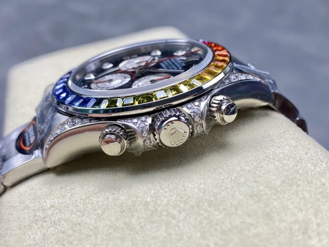 Rolex Daytona 116599RBOW Rainbow White Gold Black Dial Sapphire Bezel