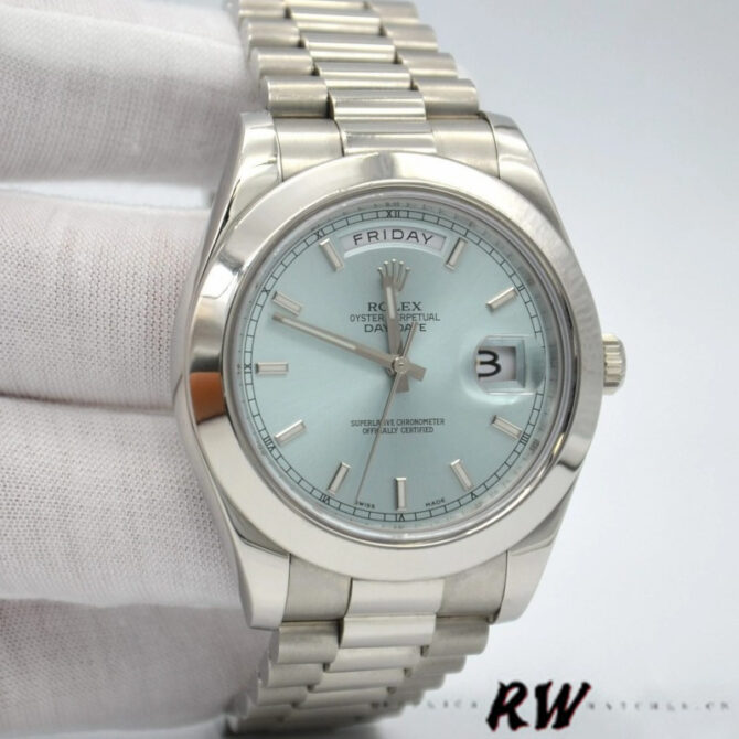 Replica Rolex Day-Date 218206 Ice Blue Roman Numeral Dial Platinum 41MM Mens Watch