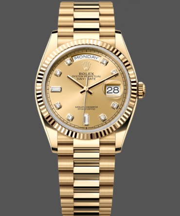 Replica Rolex Day-Date 128238 0008 Fluted Bezel Champagne Diamond Dial 36MM Unisex Watch