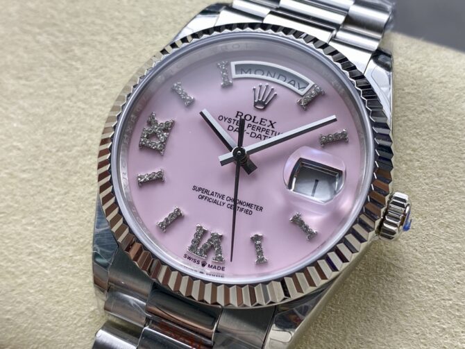 Replica Rolex Day-Date 128239 White Gold Pink Opal Dial 36MM Unisex Watch