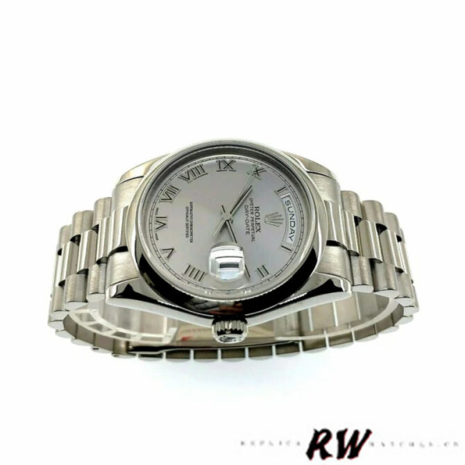 Replica Rolex Day-Date 118209 White Gold Silver Dial Automatic 36mm Unisex Watch
