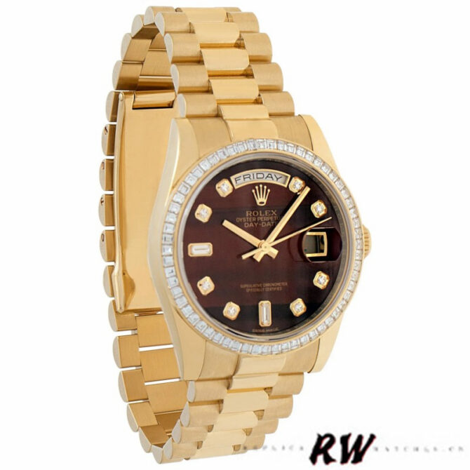 Replica Rolex Day-Date 118398 Bulls Eye Brown Diamond Dial 36MM Unisex Watch