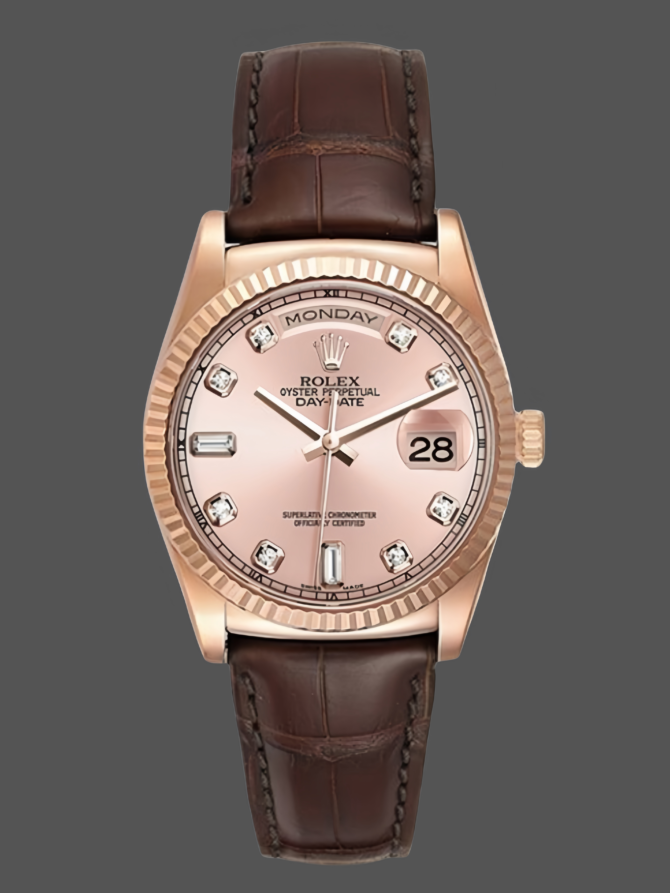 Replica Rolex Day Date 36 Yellow Gold Case 118135 0101 Brown Leather Watch
