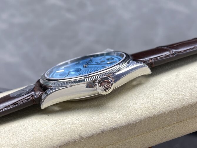 Rolex 1908 52506 0002 Ice Blue Dial Brown Leather Strap 39 mm Replica Watch