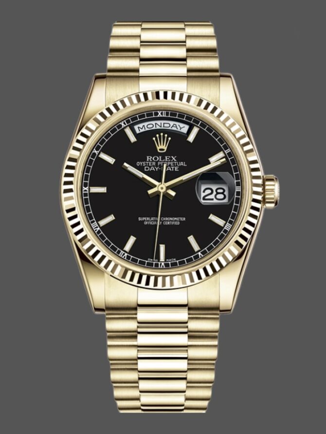 Replica Rolex Day-Date 118235 MOP Black Dial 36mm Unisex Watch