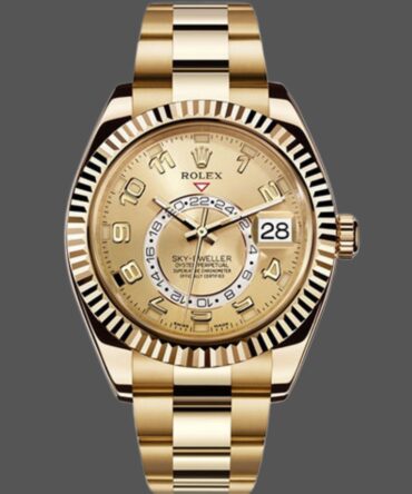 Rolex Sky-Dweller 326938 Yellow Gold Champagne Arabic Dial 42mm Mens Replica Watch