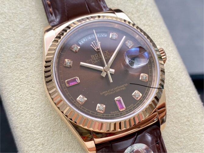 Replica Rolex Day Date 36 Everose Diamond Chocolate 118135 0020 Watch