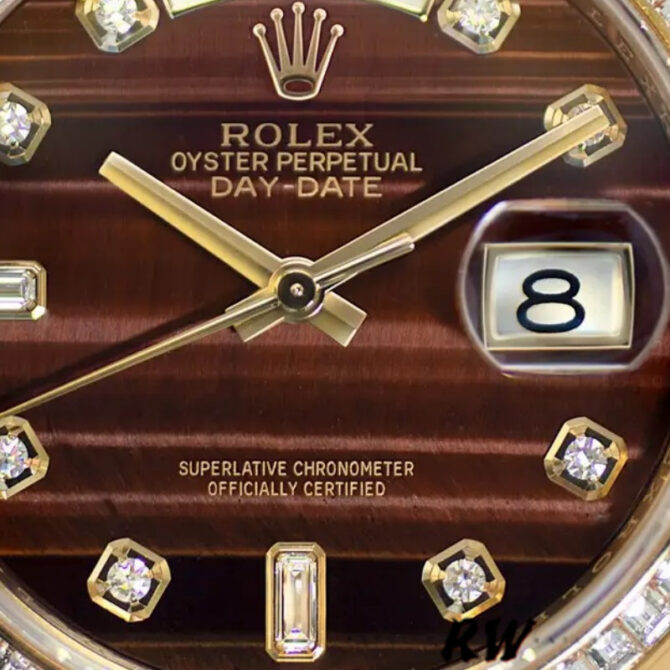 Replica Rolex Day-Date 118398 Bulls Eye Brown Diamond Dial 36MM Unisex Watch