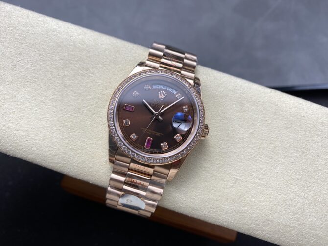 Replica Rolex Day-Date 118235 Rose Gold Chocolate Brown Dial 36mm Unisex Watch