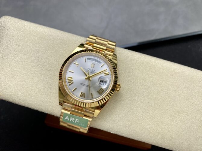 Replica Rolex Day-Date 228238 Black Diamond Dial Fluted Bezel 40mm Mens Watch