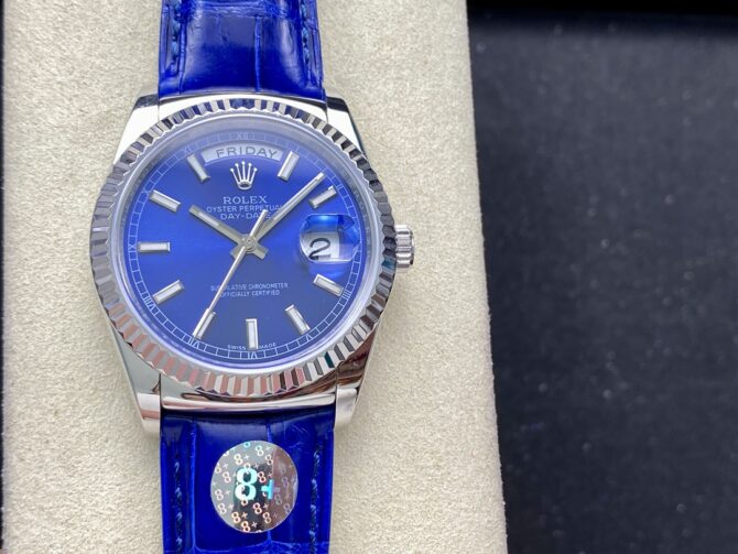 Replica Rolex Day Date 36mm White Gold Fluted Bezel 118139 0004 Blue Index
