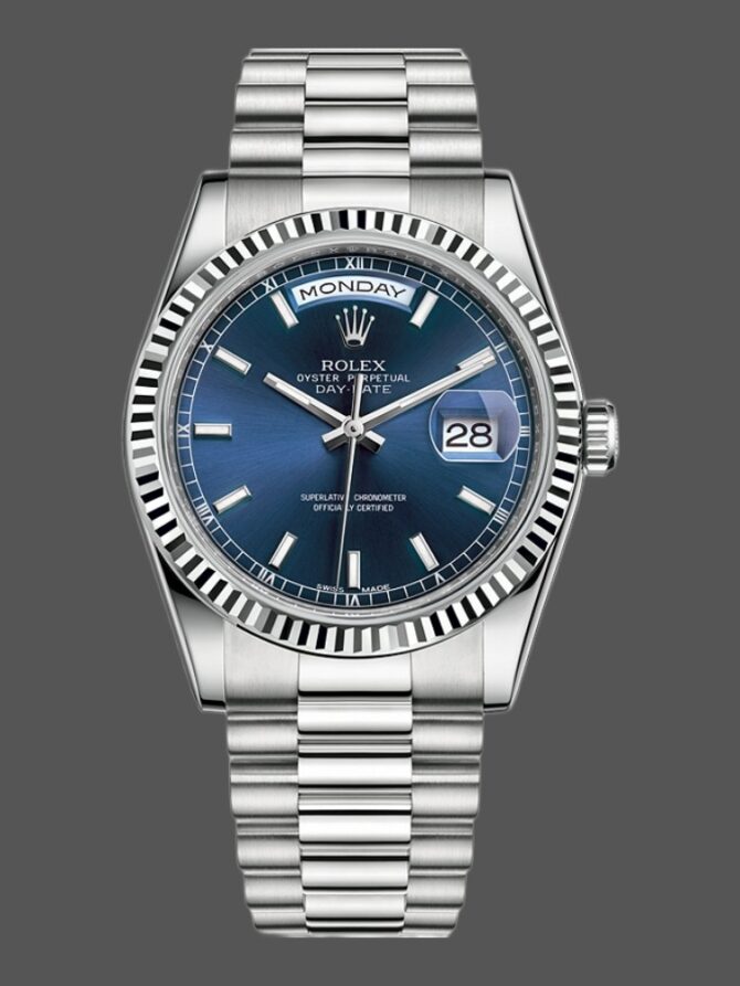 Replica Rolex Day-Date 118239 White Gold Blue Dial 36mm Unisex Watch