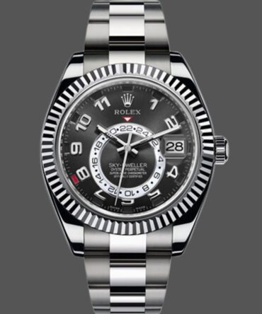 Rolex Sky-Dweller 326939 Fluted Bezel Black Dial 42MM Mens Replica Watch