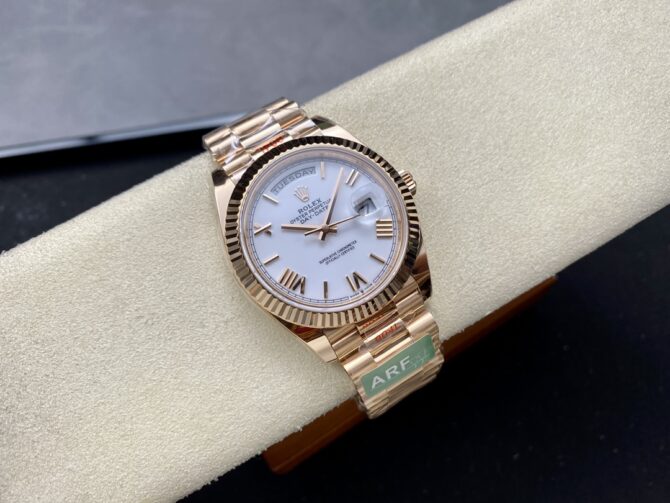 Replica Rolex Day-Date 228235 White Roman Numeral Dial Fluted Bezel 40mm Mens Watch