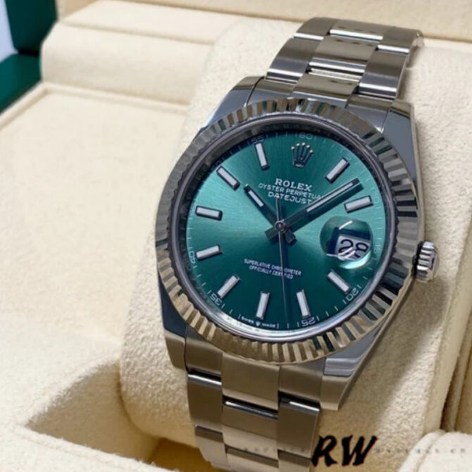 Rolex Datejust 41mm Fluted Bezel Green Dial m126334 0027 Mens Replica Watch