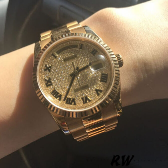 Replica Rolex Day-Date 118238 Pave diamond dial 36mm Unisex Watch