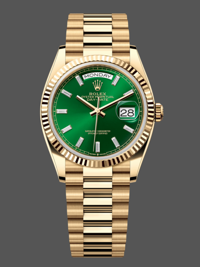 Replica Rolex Day Date 36 Yellow Gold Automatic Green Diamond Dial M128238 0130