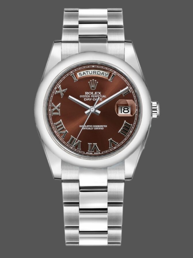 Replica Rolex Day-Date 118209 Chocolate Brown Diamonds Dial 36mm Unisex Watch