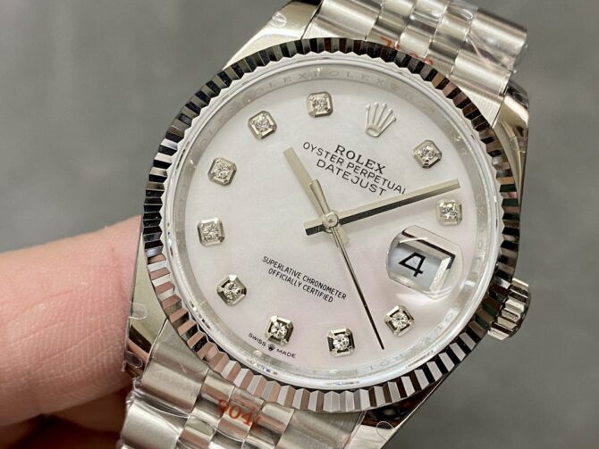 Rolex Datejust 126234 White Mother of Pearl Diamonds Dial 36MM Unisex Replica Watch
