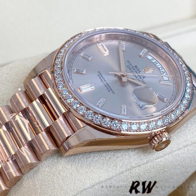 Replica Rolex Day-Date 228345RBR 0007 Sundust Diamond Dial Diamond Bezel 40mm Mens Watch