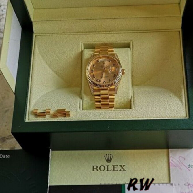 Replica Rolex Day-Date 118338 Yellow gold Silver dial 36mm Unisex Watch