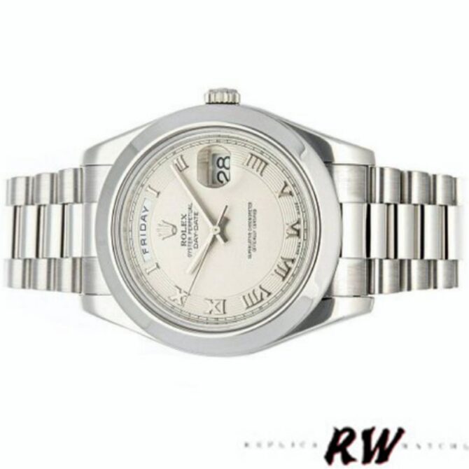 Replica Rolex Day-Date 218206 Concentric Circle Ivory Roman Numeral Dial Platinum 41MM Mens Watch
