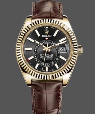 Rolex Sky-Dweller 326138 Black Dial Yellow Gold 42MM Mens Replica Watch